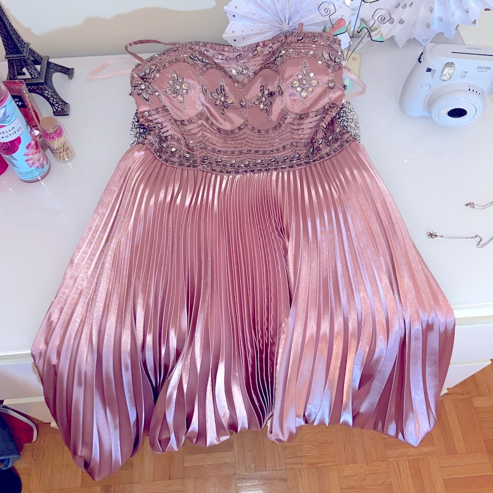 Strapless Short Bubble Dress pleated and beaded